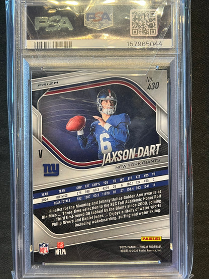 2025 Panini Prizm Jaxson Dart Silver Photo Variation Rookie Card #430 RC PSA 8