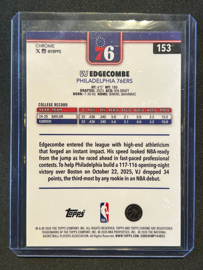 2025-26 Topps Chrome Update - VJ Edgecombe X-Fractor #153 (RC) Sixers