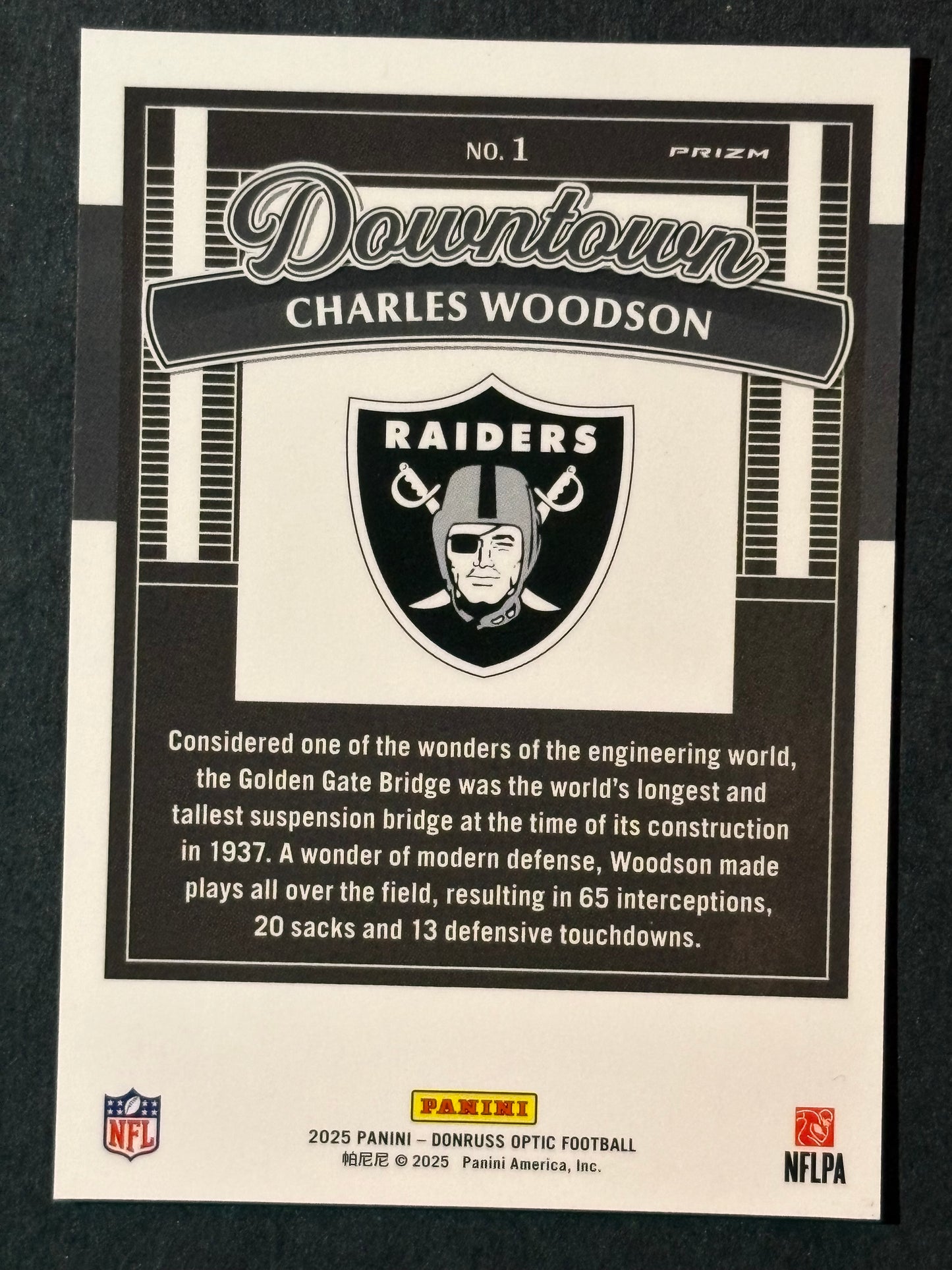 Panini 2025 Donruss Optic Downtown Prizm Charles Woodson Raiders #1
