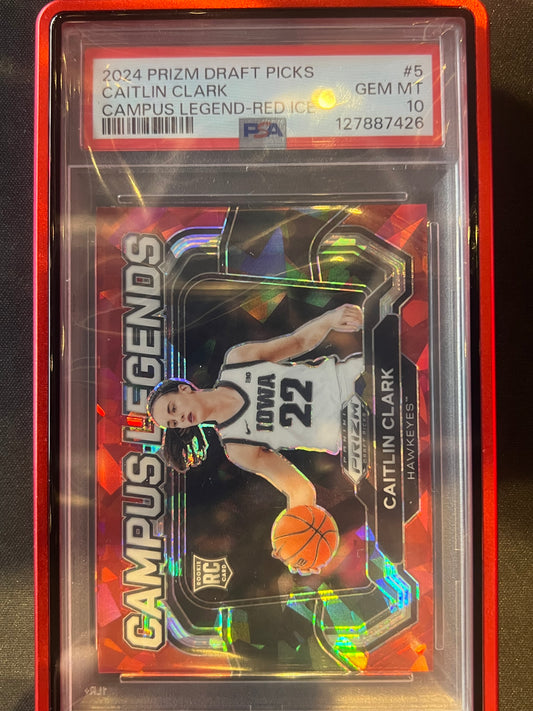 2024-25 Panini Prizm Draft Picks Campus Legends Caitlin Clark #5 Red Ice PSA 10