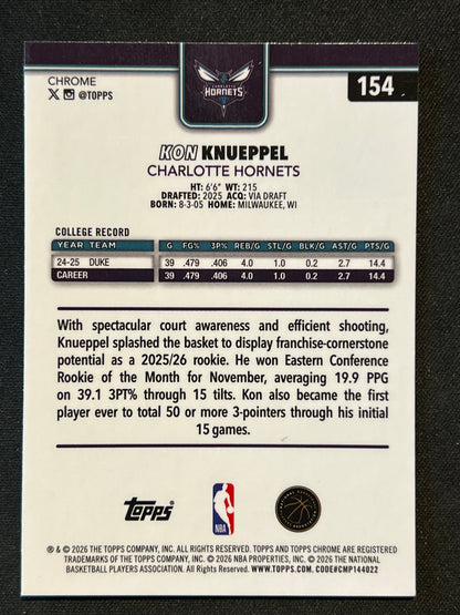 2025-26 Topps Chrome Update Kon Knueppel Image Variation Speckle Refractor RC #154