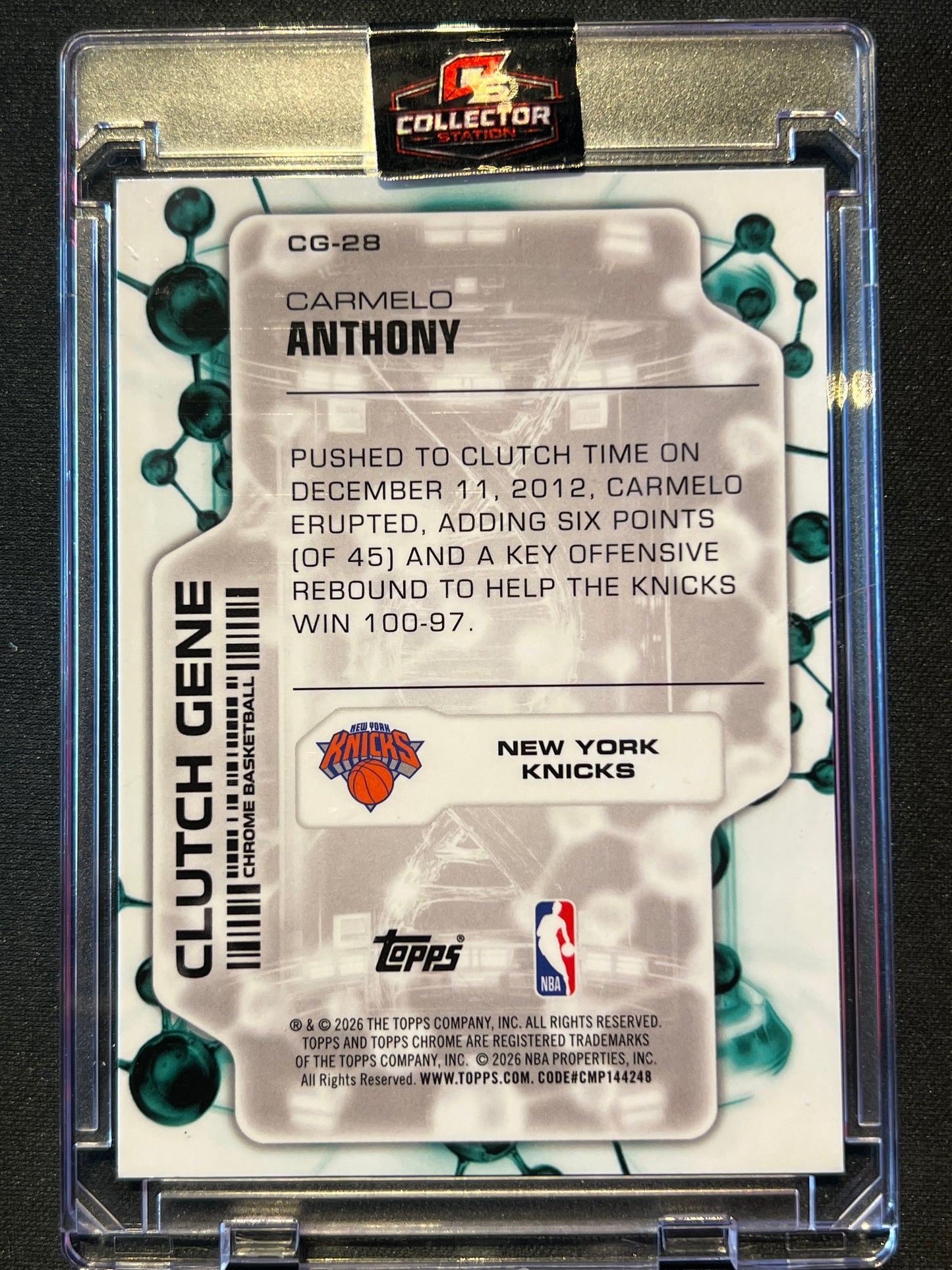 2025-26 Topps Chrome Update Carmelo Anthony Clutch Gene Green Refractor /99 NY