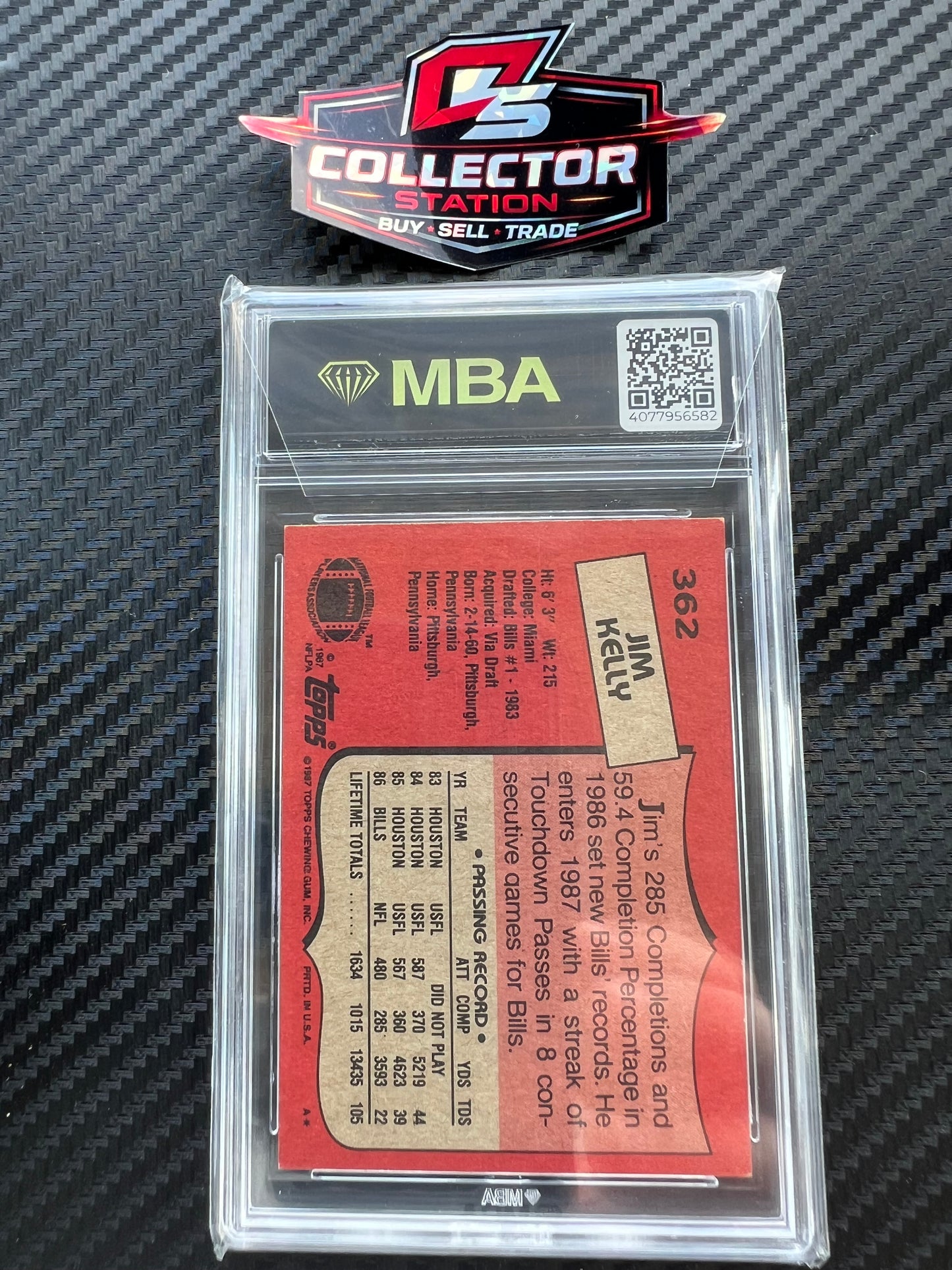 Topps 1987 Jim Kelly #362 MBA 6