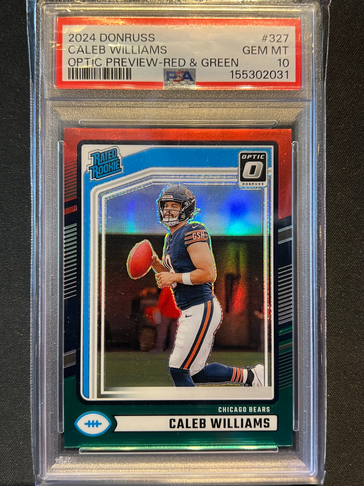 2024 Panini Donruss Optic Caleb Williams Optic Preview Red Green PSA 10 #327 Bears