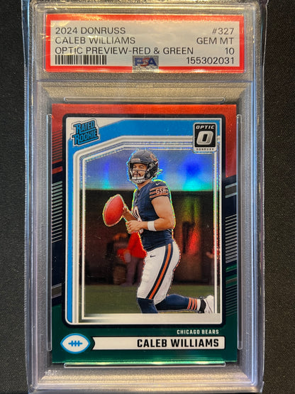 2024 Panini Donruss Optic Caleb Williams Optic Preview Red Green PSA 10 #327 Bears