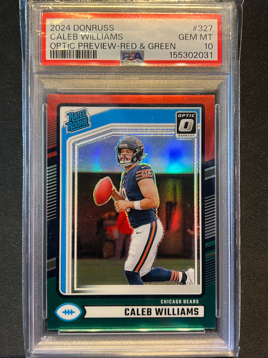 2024 Panini Donruss Optic Caleb Williams Optic Preview Red Green PSA 10 #327 Bears