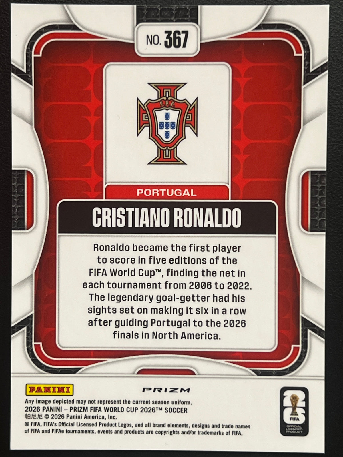 2026 Panini Prizm World Cup Cristiano Ronaldo Silver Prizm #367 Portugal