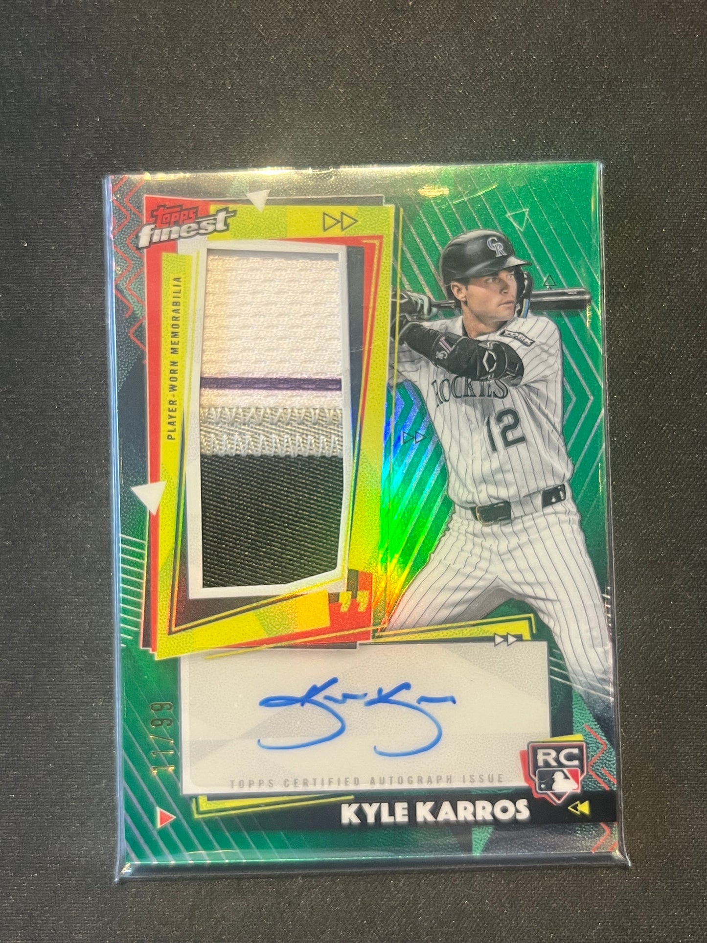 2026 Topps Finest Kyle Karros RC Auto/Relic Green Refractor /99