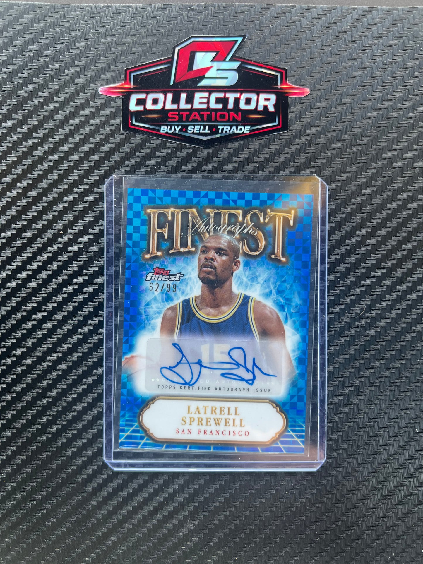 2024-25 Latrell Sprewell Topps Finest Blue X-Fractor Refractor Auto /99 #FA-LS