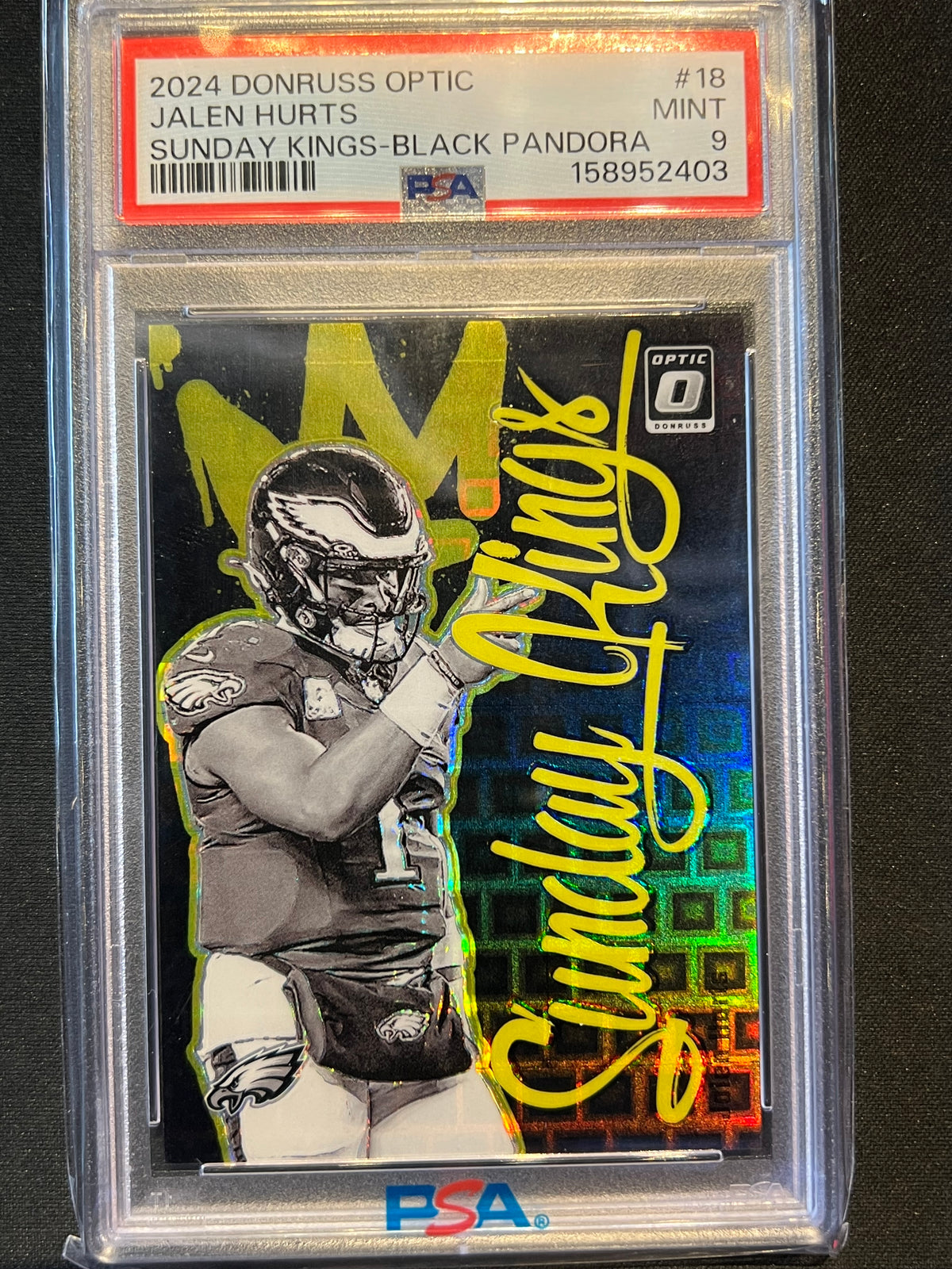 2024 Donruss Optic Sunday Kings Black Pandora #18 Jalen Hurts Eagles 14/25 PSA 9