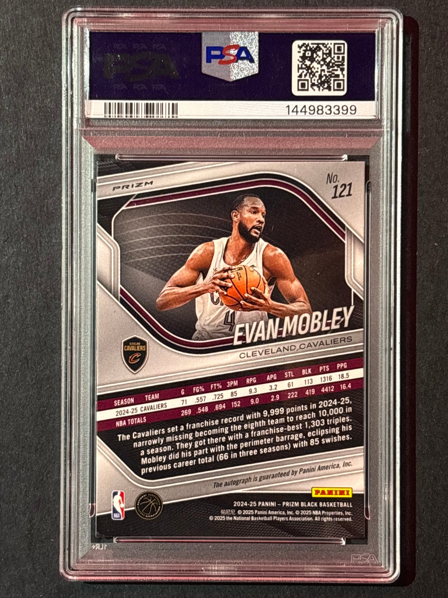 2024 Panini Prizm Black Evan Mobley Silver Auto #121 PSA 10