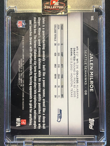 2025 Topps Chrome Black Jalen Milroe Orange Refractor /25 #145 Rookie Seahawks