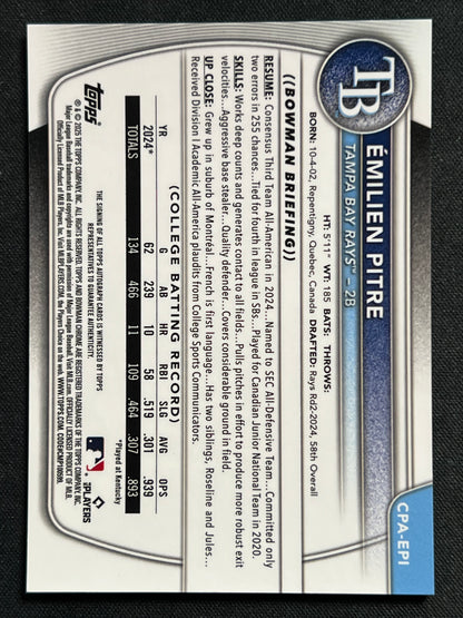 2025 Bowman Chrome - Emilien Pitre #CPA-EPI Speckle Refractor Autograph /299