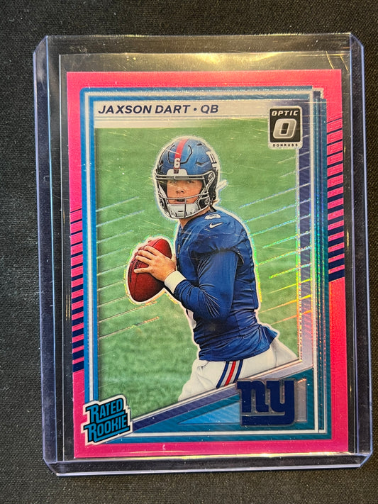 2025 Panini Donruss - Rated Rookie Jaxson Dart #400 Optic Preview Pink Prizm