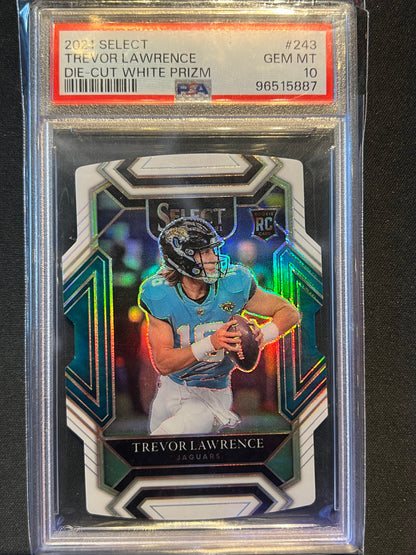 2021 Panini Select Trevor Lawrence White Prizm Die-Cut 16/99 #243 RC PSA 10 NUMBER MATCH