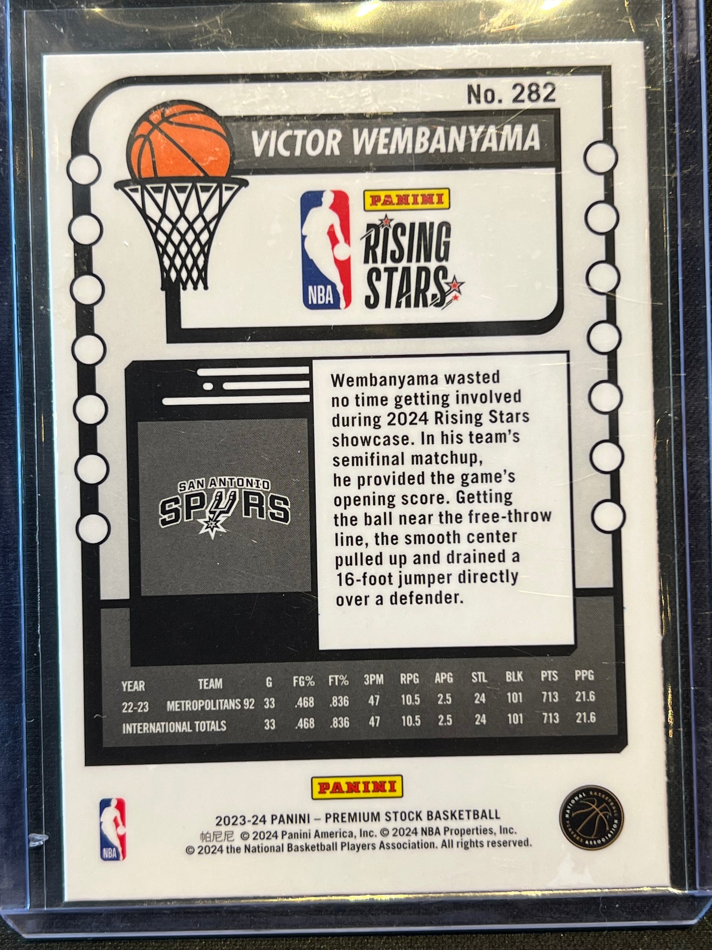 2023-24 Panini NBA Hoops Premium Stock #282 Rising Stars Victor Wembanyama (RC)