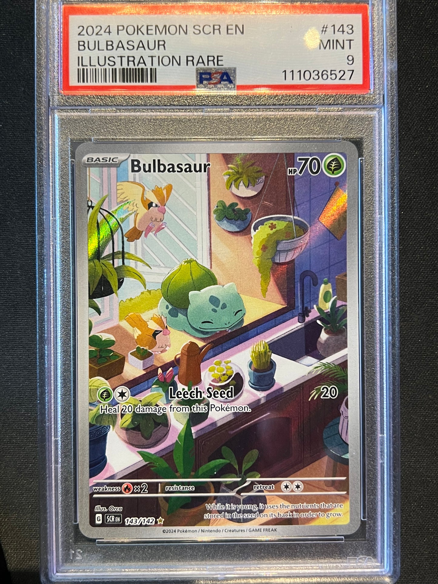 2024 Pokemon Stellar Crown Illustration Rare #143 Bulbasaur Mint PSA 9