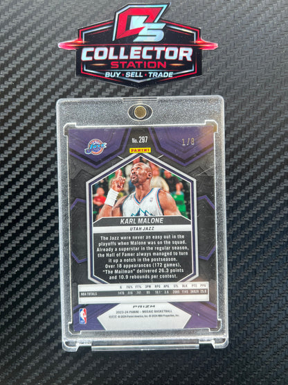 2023-24 Panini Mosaic NBA Greats Karl Malone #297 Choice Black Gold Mosaic Prizm /8