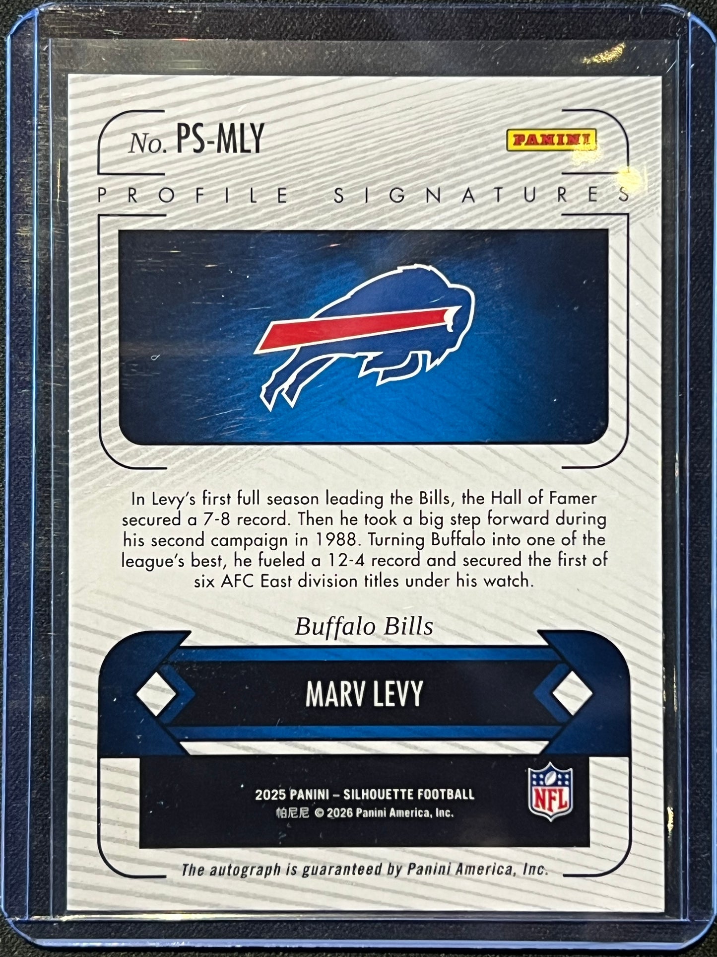 2025 Panini Silhouette Marv Levy Profile Signatures /199 Buffalo Bills