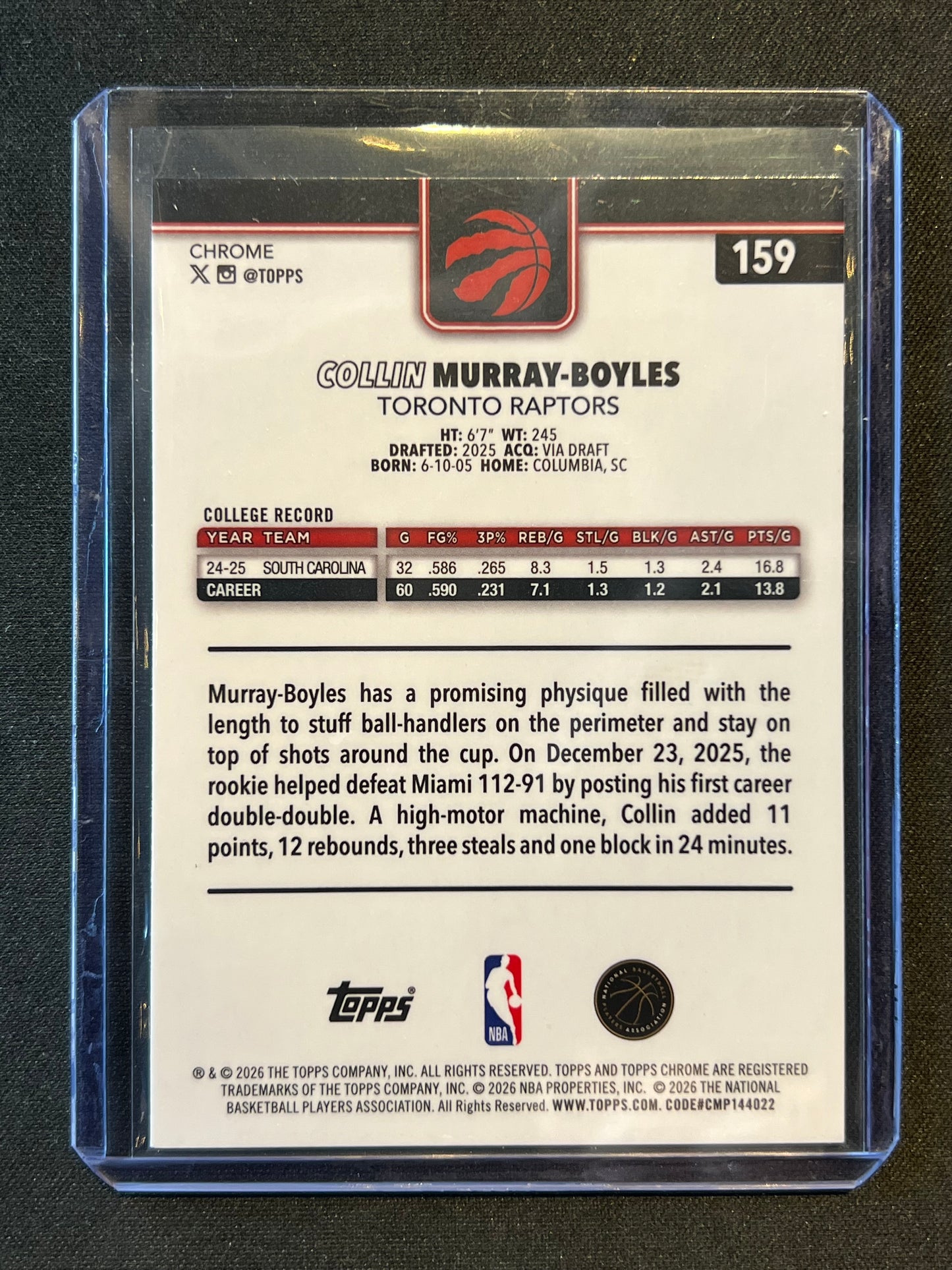 2025-26 Topps Chrome Collin Murray-Boyles Rookie Yellow Refractor /275 #K984