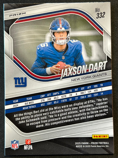 2025 Panini Prizm Jaxson Dart Lazer Rookie RC #332 Giants