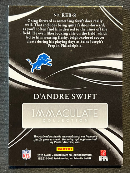 2020 Panini Immaculate D'Andre Swift Autograph Eye Black RC #REB-8 26/99 Lions