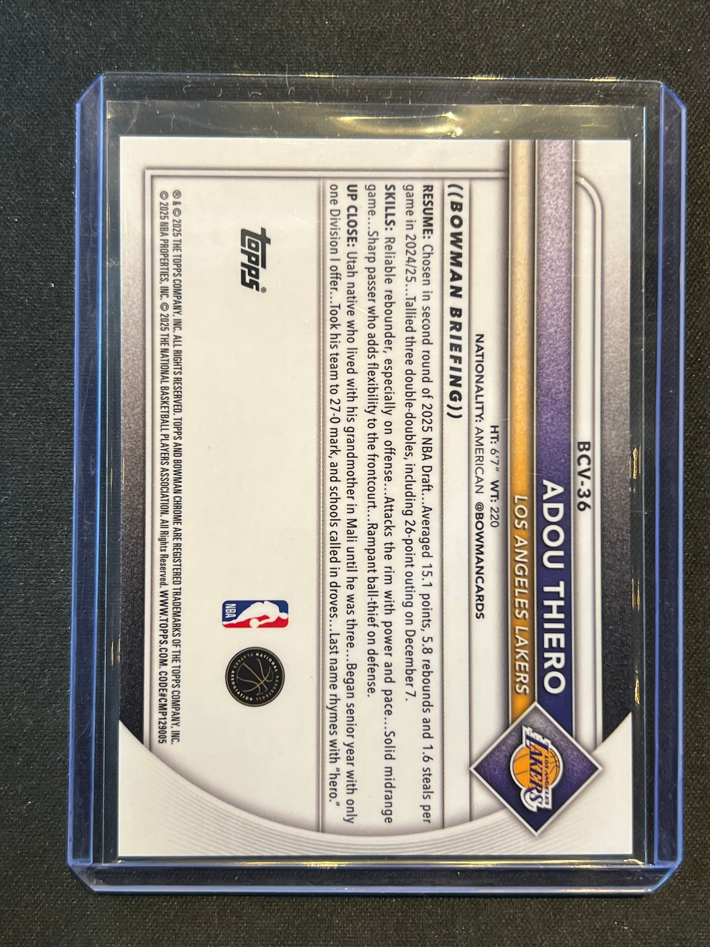 2025 Bowman Chrome Adou Thiero #BCV-36 Reptilian Gold /50 Rookie RC LA Lakers