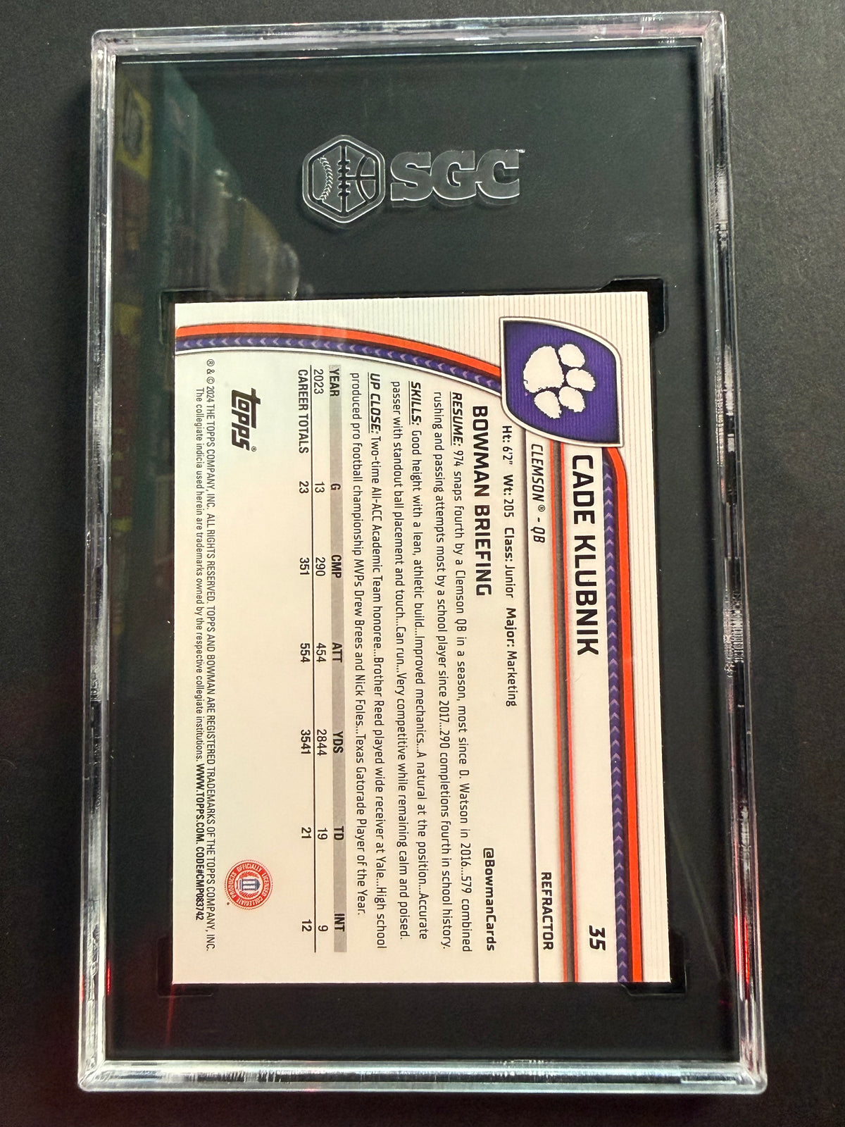 2024 Bowman U Chrome Cade Klubnik Refractor #35 SGC 9.5