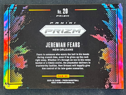 2025-26 Panini Prizm Jeremiah Fears Black Color Blast SSP RC Pelicans Rookie