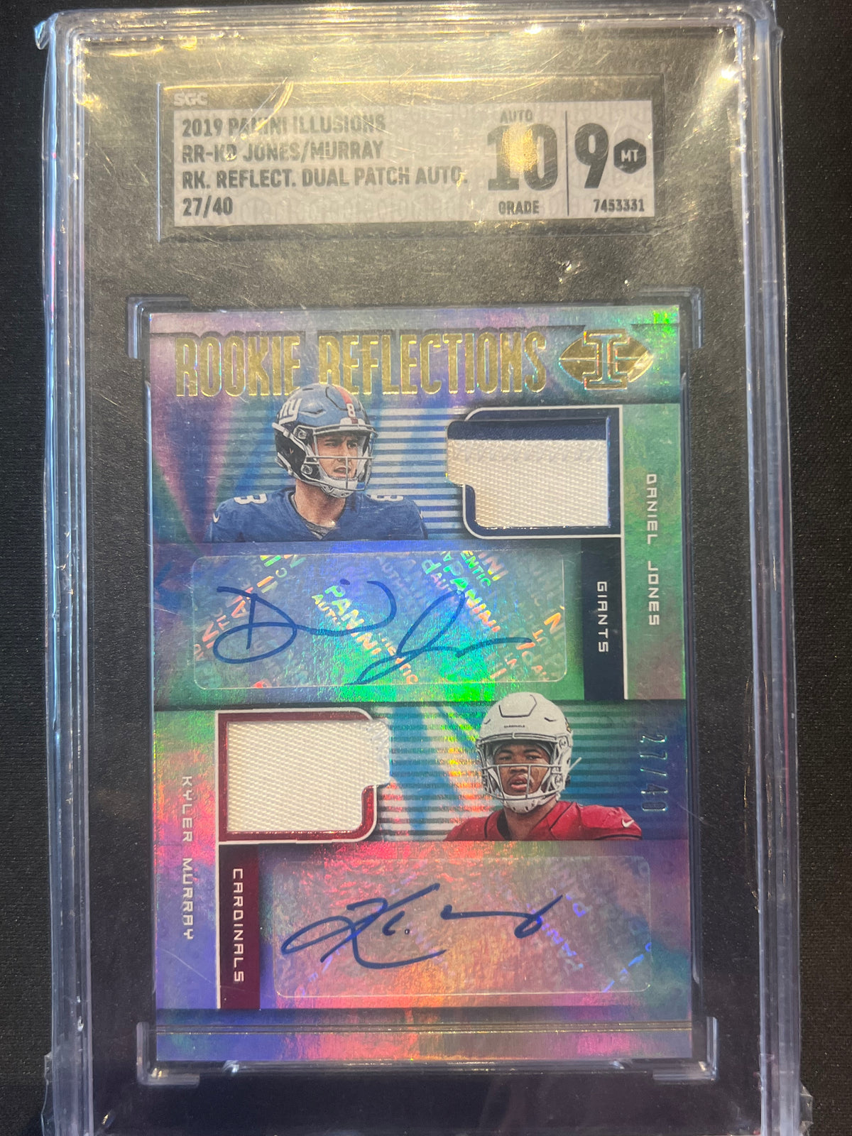 2019 Panini Illusions - Rookie Reflections Dual Patch Autographs Kyler Murray, Daniel Jones #RR-KD /40 SGC 9 Auto Grade 10
