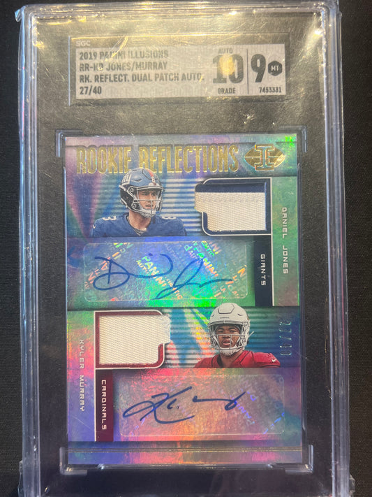 2019 Panini Illusions - Rookie Reflections Dual Patch Autographs Kyler Murray, Daniel Jones #RR-KD /40 SGC 9 Auto Grade 10