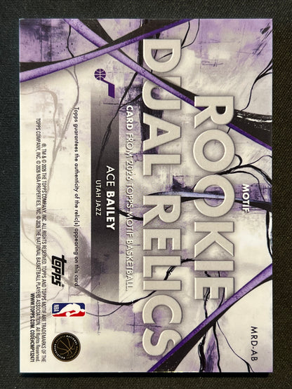 2026 Topps Motif Ace Bailey Rookie Dual Relics Utah Jazz RC Patch 27/75 #MRD-AB