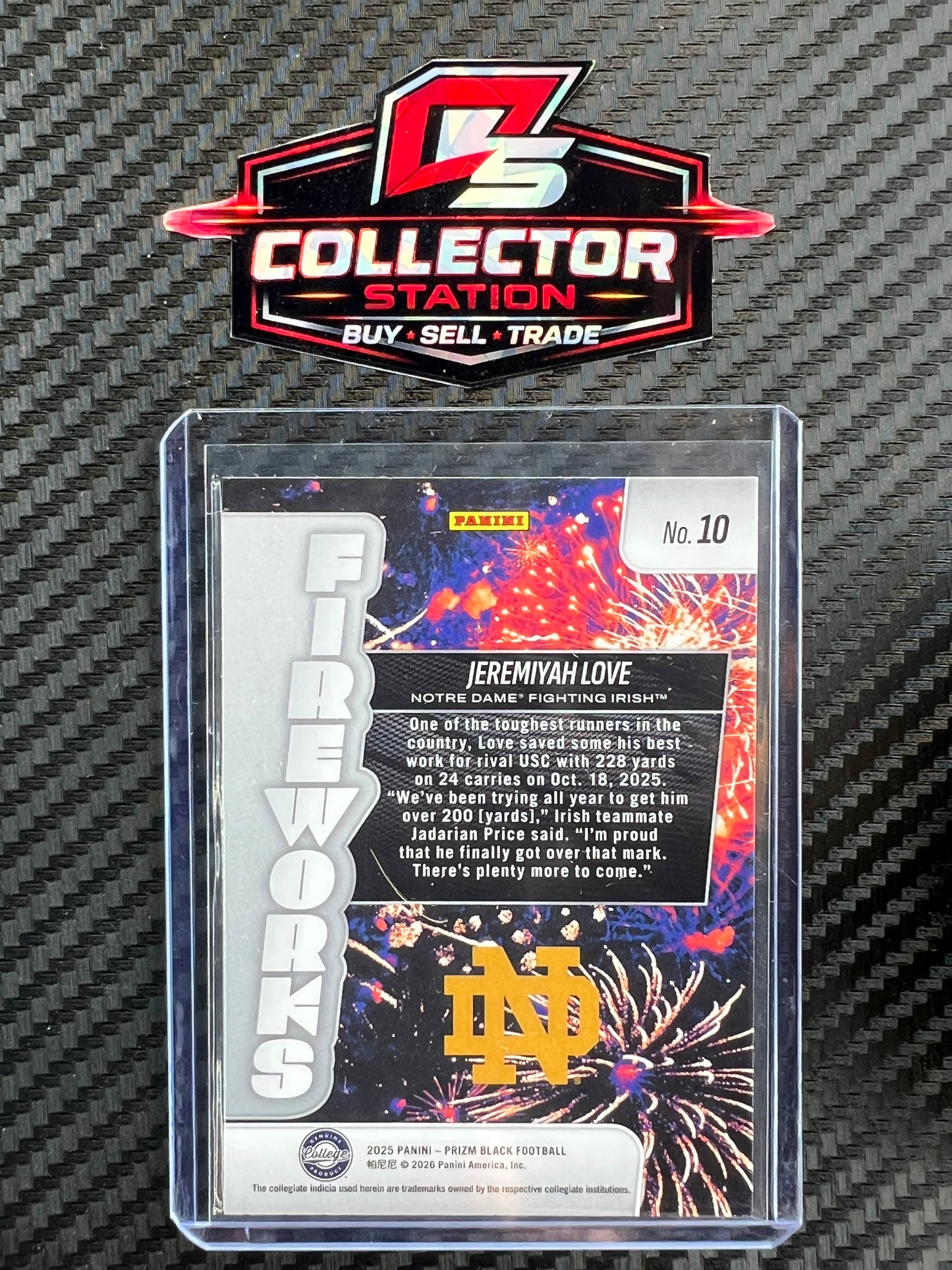 2025 Panini Prizm Black Jeremiyah Love Fireworks #NIL Notre Dame #10