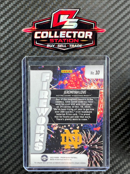 2025 Panini Prizm Black Jeremiyah Love Fireworks #NIL Notre Dame #10