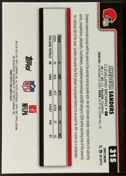 2025 Topps Chrome Shedeur Sanders Pulsar Refractor #315 RC