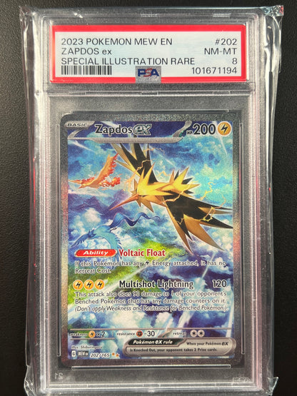 2023 Pokemon TCG SV 151 Zapdos ex 202/165 SIR Holo English PSA 8