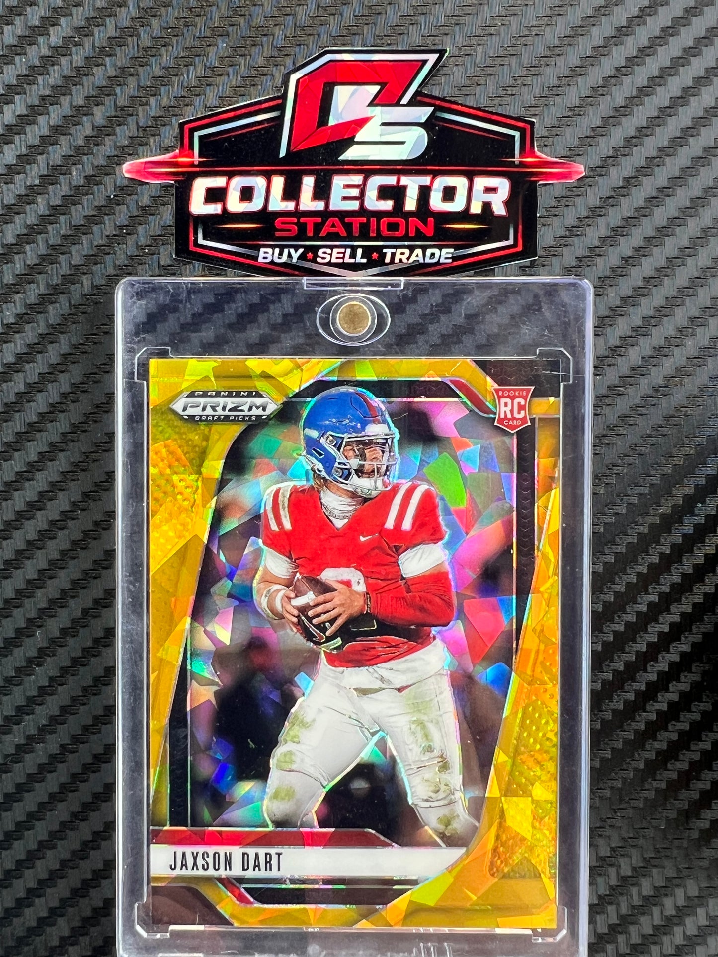 2025 Panini Prizm Draft #90 Jaxson Dart - Gold Ice Prizm (RC) Ole Miss Rebels