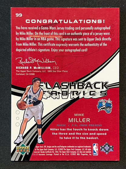 2002-03 SPx Flashback Fabrics Mike Miller #99 Auto