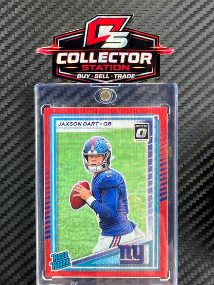 2025 Panini Donruss - Rated Rookie Jaxson Dart #400 Optic Preview Red Wave Prizm