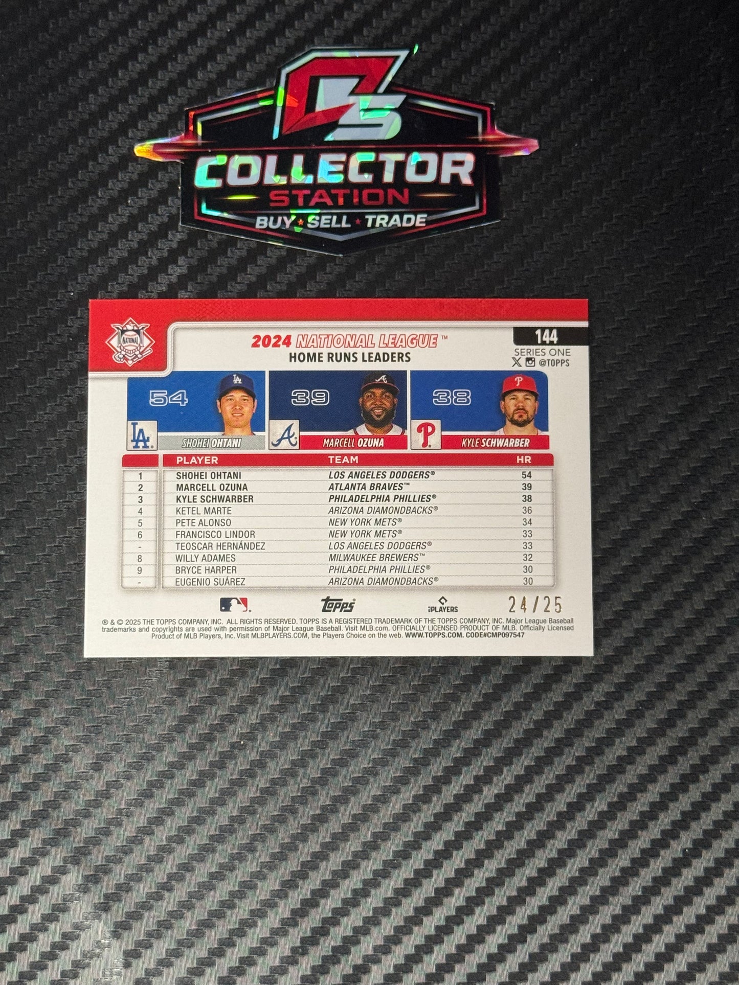 2025 Topps Series One League Leaders - Shohei Ohtani, Kyle Schwarber, Marcell Ozuna /25 #144