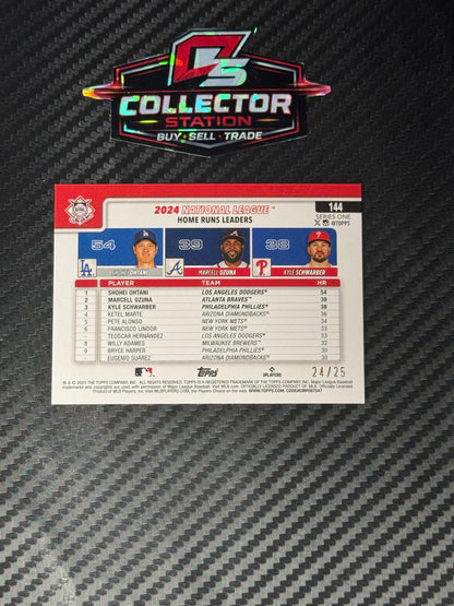 2025 Topps Series One League Leaders - Shohei Ohtani, Kyle Schwarber, Marcell Ozuna /25 #144