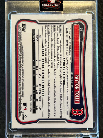 2026 Bowman Mega Box Payton Tolle Chrome RC Green Mojo Refractor #/99 Red Sox