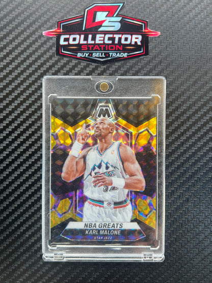 2023-24 Panini Mosaic NBA Greats Karl Malone #297 Choice Black Gold Mosaic Prizm /8