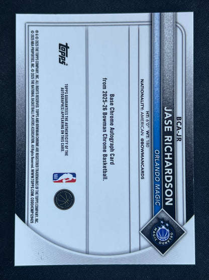 2025-26 Bowman #BCA-JR Jase Richardson Chrome Autograph Gold Refractor 35/50 Rookie