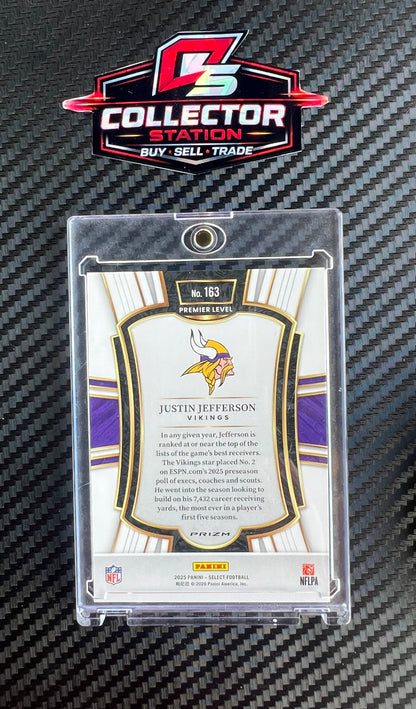 2025 Panini Select Justin Jefferson Premier Level Zebra Prizm #163