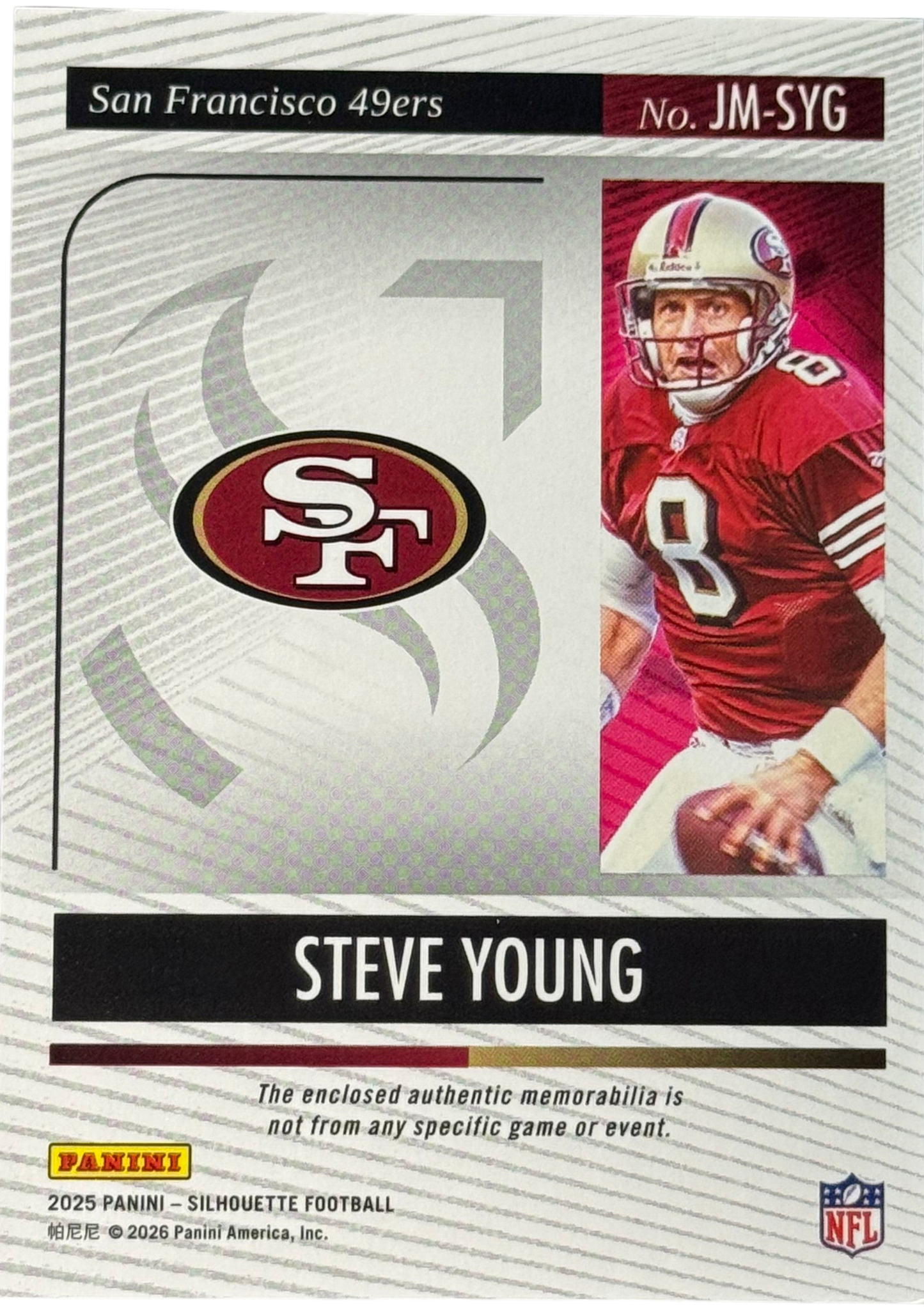2025 Panini Silhouette Steve Young Jumbo Memorabilia /49 #JM-SYG