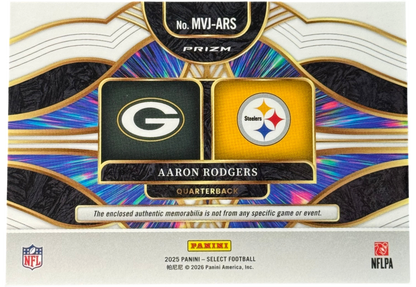 2025 Panini Select Red Prizm Multiverse Aaron Rodgers Dual Patch #MVJ-ARS