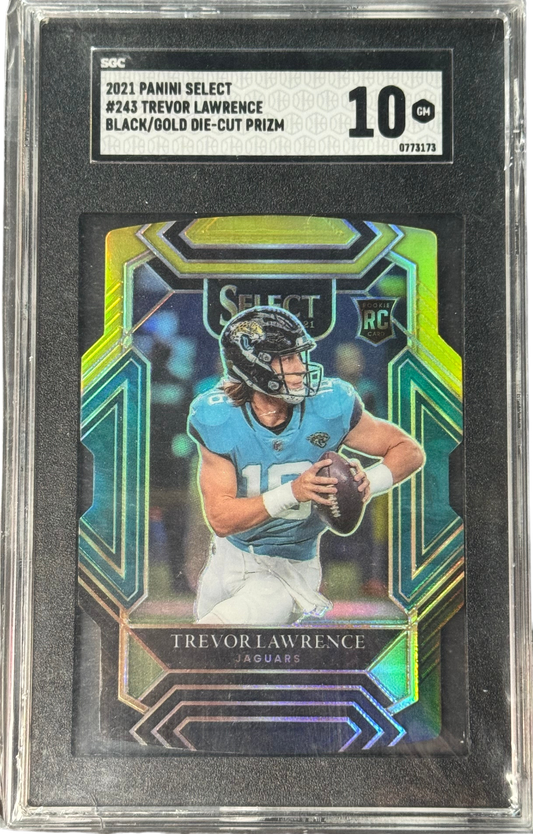 2021 Panini Select Club Level Trevor Lawrence Black & Gold Prizm Die Cut #243