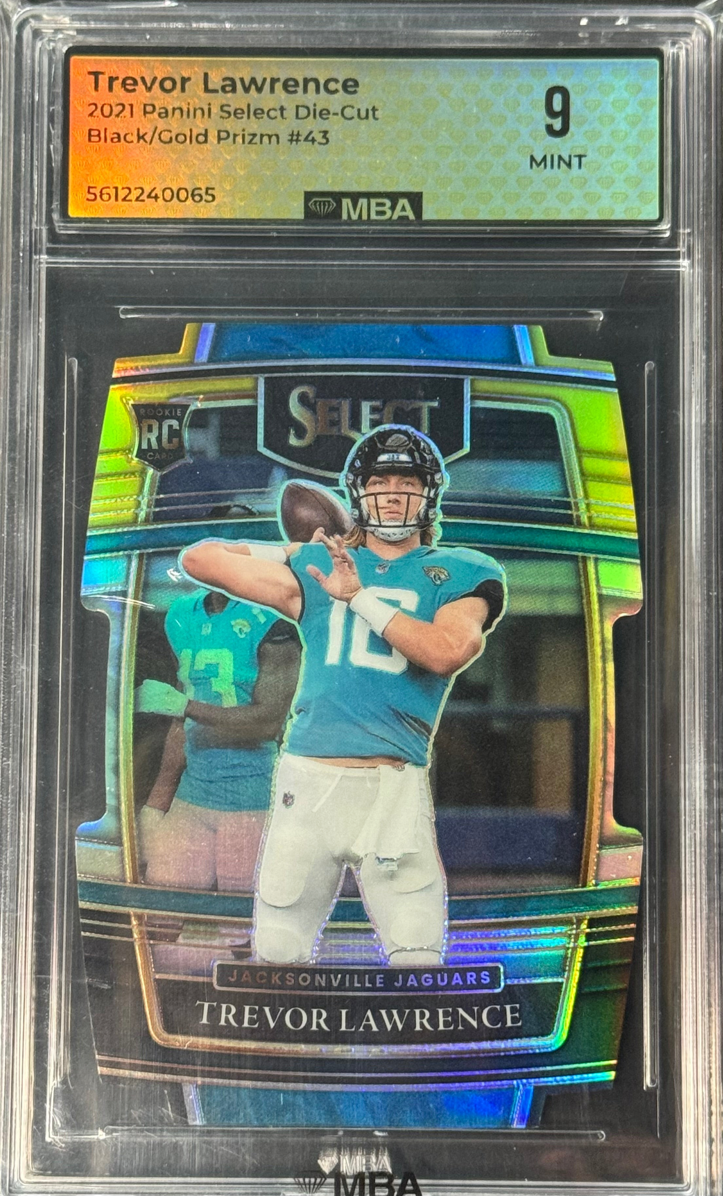 2021 Panini Select Concourse Trevor Lawrence Black & Gold Prizm Die-Cut #43 MBA 9