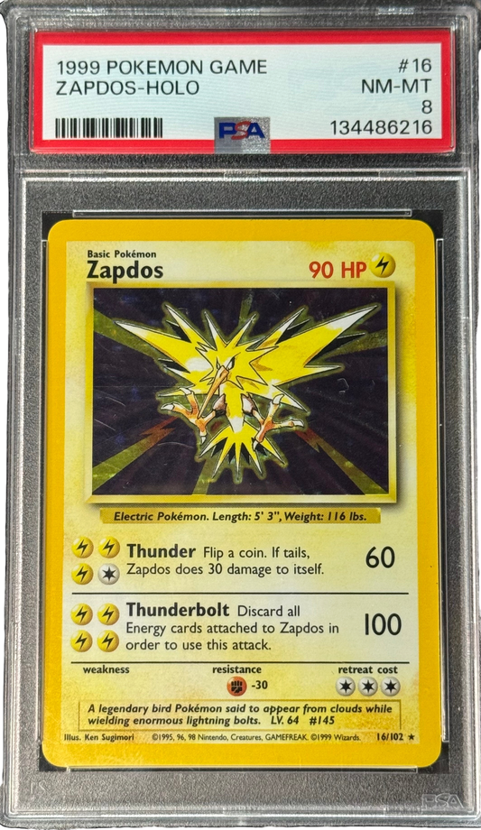 1999 Base Set Zapdos Holo #16 PSA 8